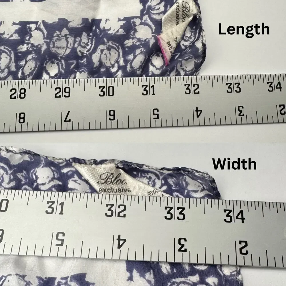 Bloomsbury Blue Floral Light 100% Silk Made in Italy Coquette Scarf Headscarf‎